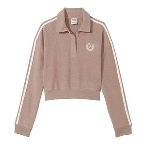 REVERSE FLEECE CROPPED POLO SWEATSHIRT